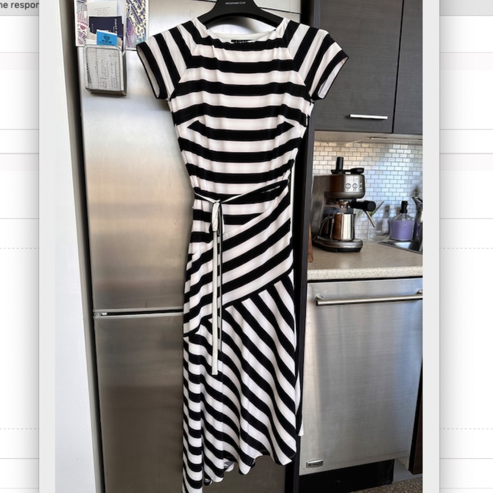 Ralph Lauren Black & White Striped Asymmetrical Dress